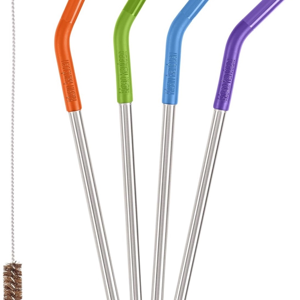 Klean Kanteen Steel & Silicone Reusable Metal Straws Set with cleaning brush